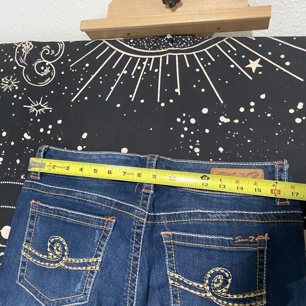 Seven7 Capri Jeans Women's 34x22 Blue Cotton Denim Distressed Western Stretch
